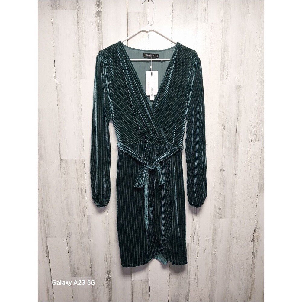 Merokeety Dress Women's XXL Green Corduroy Faux Wrap